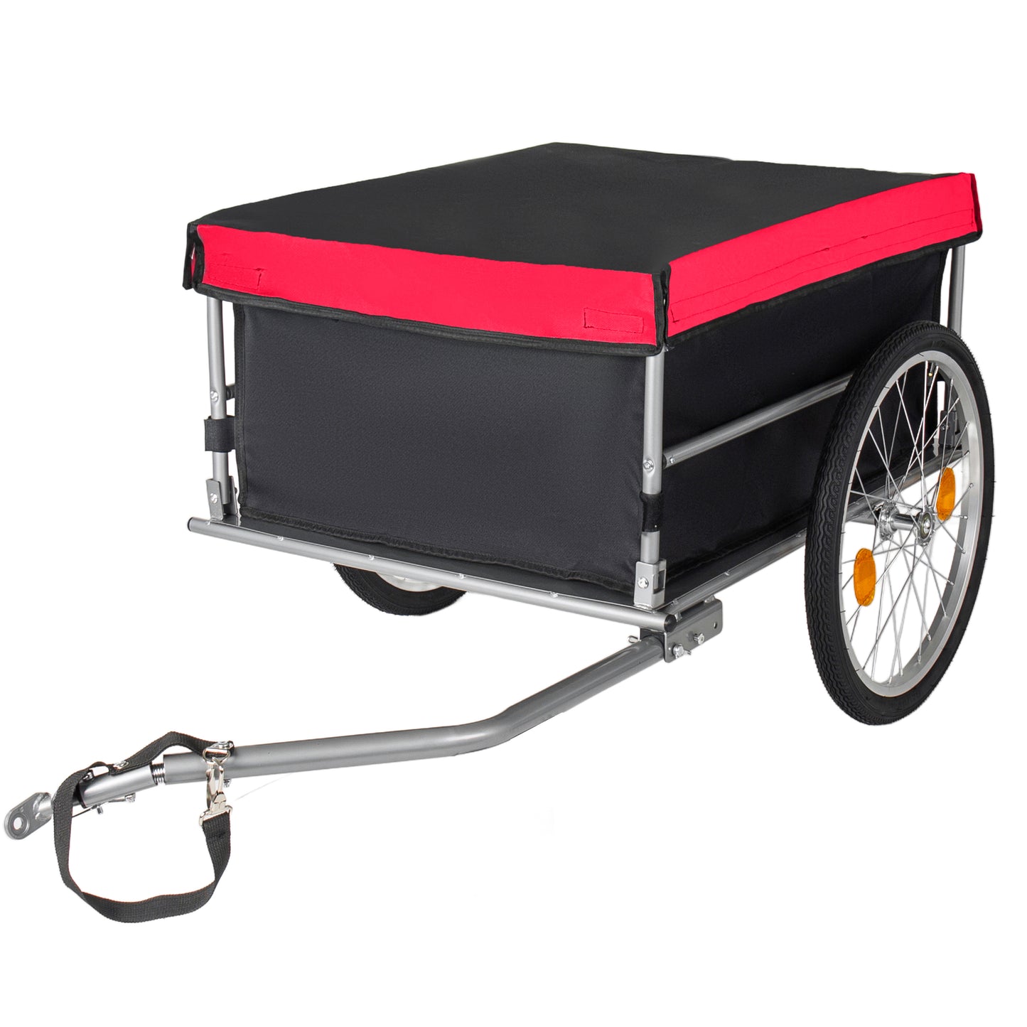 Foldable Bicycle Bike Cargo Trailer With 20 Wheels, Removable Cover, Folding Frame Quick Release, Bike Cart Bike Wagon Trailer For Luggage, Tools, Groceries. Black Red