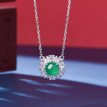 Collier Argent S925 45cm Pendentif Chrysoprase Verte 6mm
