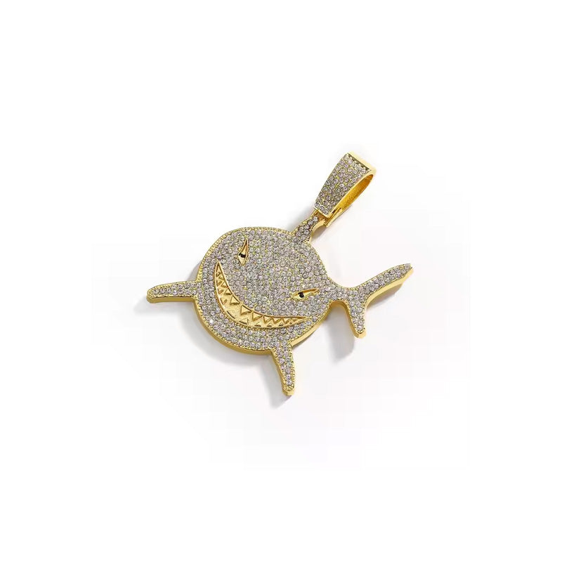 Collier Pendentif Football Strass Plaqué Or - Charm Requin (Modèle 2)