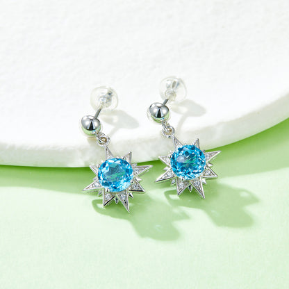Boucles d'Oreilles Pendantes Argent S925 Étoile - Cristal Bleu 6mm