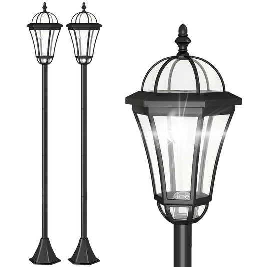 Solar Gartenlaterne 2er Set, Wetterfeste Wegleuchte 129 Cm Hoch, Mit LED, 6 Std. Beleuchtung, IP44, Solarlampe Für Außen, Schwarz