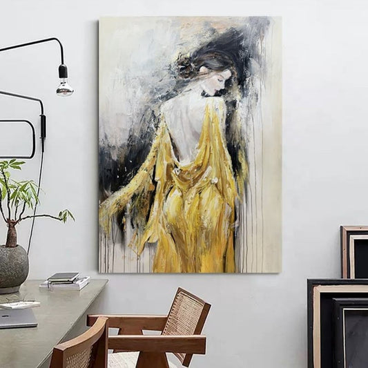 Handmade Oil Painting Canvas Wall Art Decoration Modern Elegant Woman Texture For Home Living Room Decor Rolled Frameless Unstretched Painting