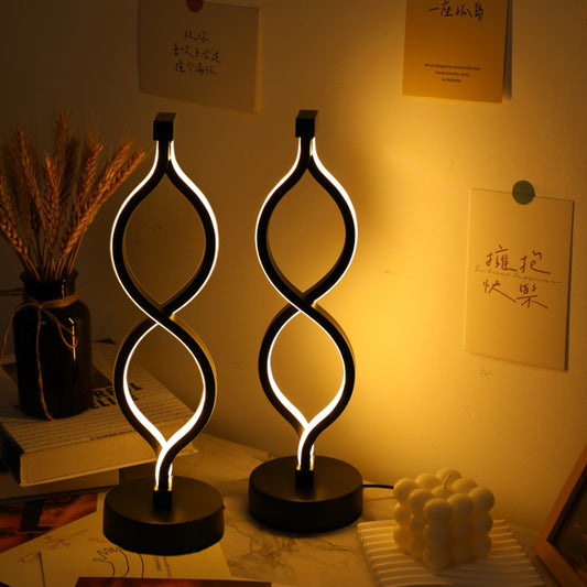 Lot de 2 lampes de bureau USB modernes en forme de vague, 3 couleurs dimmables, pour chambre