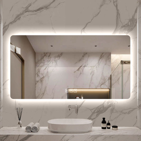 48x24in  LED Bathroom Mirror, Corrosion-resistant, Three-color Dimmable, Backlit Mirror With One-touch Demist Function
