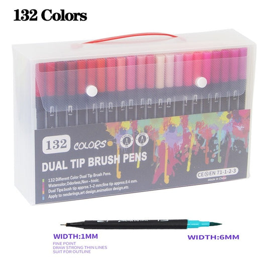 132PCS Art Markers Brush Pens Set Dual Tips Coloring Fineliner Drawing Painting