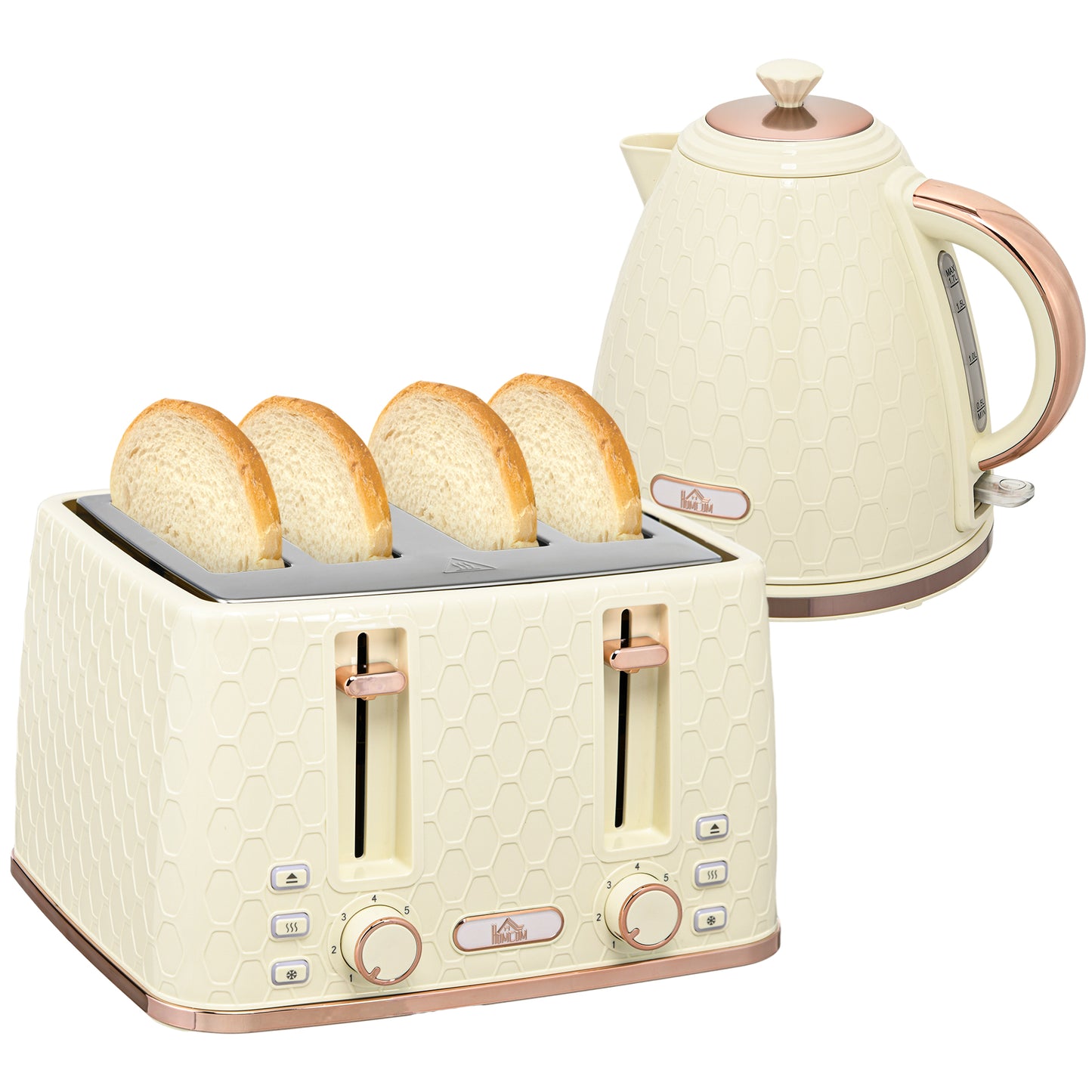 Set bouilloire et grille-pain, bouilloire 1,7 L 3000W ébullition rapide, grille-pain 4 tranches, beige