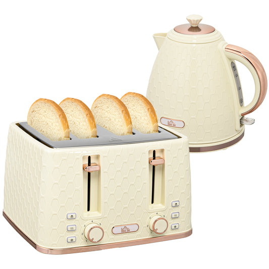 Set bouilloire et grille-pain, bouilloire 1,7 L 3000W ébullition rapide, grille-pain 4 tranches, beige
