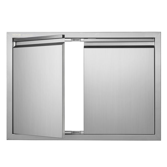 BBQ Access Door, 30W X 21H Inch Double Outdoor Kitchen Door, Stainless Steel Flush Mount Door, Wall Vertical Door With Recessed Handles , For BBQ Island, Grilling Station, Outside Cabinet