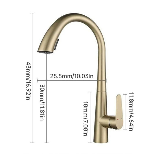 Removable 304 Stainless Steel Kitchen Sink in Polished Gold, with a pull-down faucet for hot and cold water.