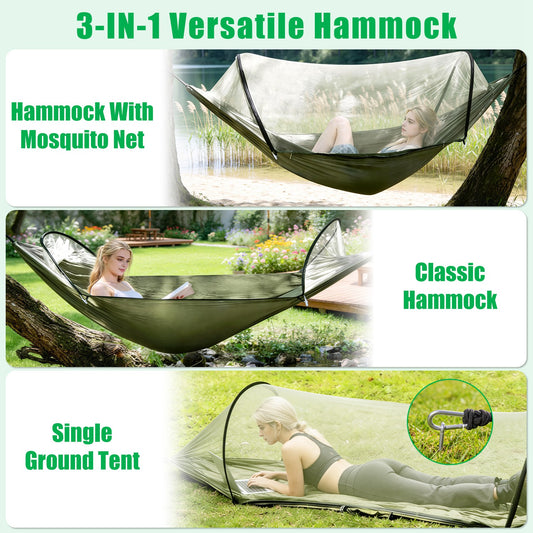 Hamac de camping portable avec moustiquaire intégrée, capacité 200 kg