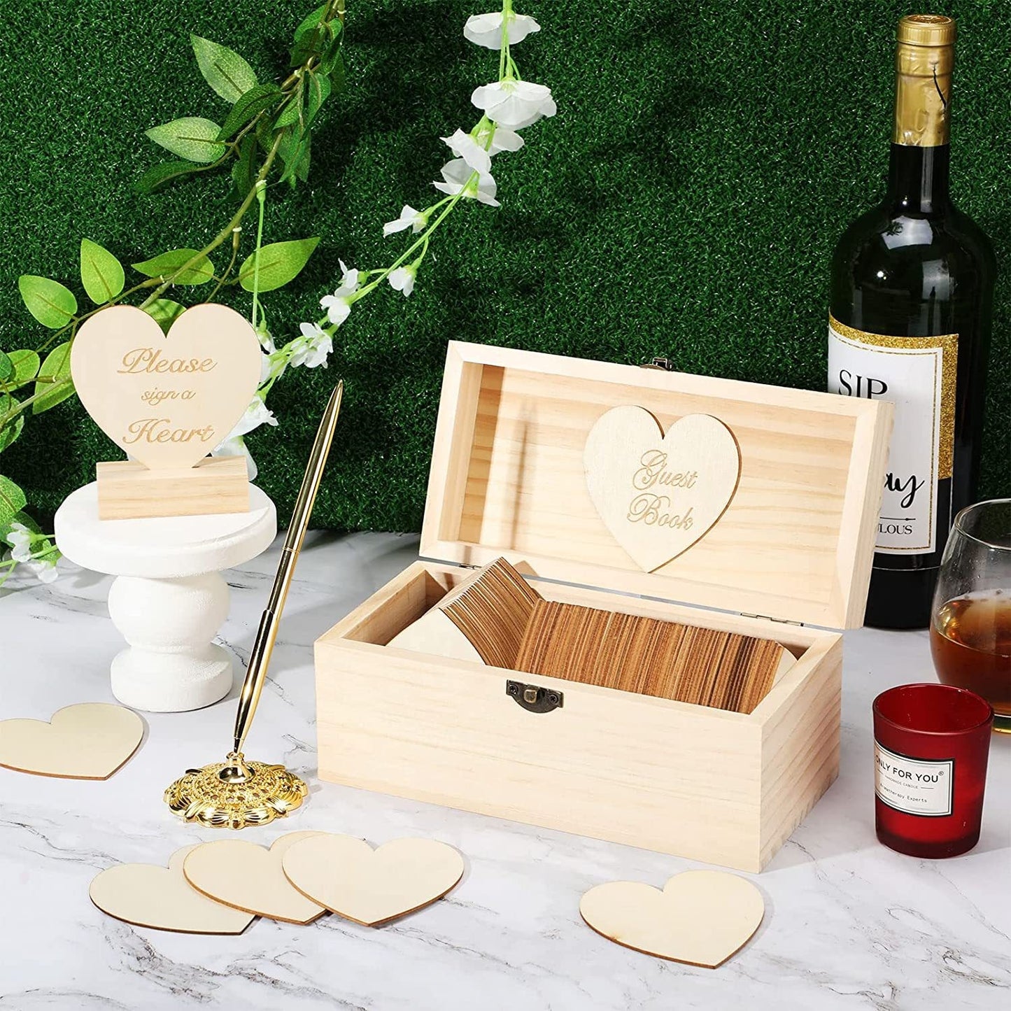 Wooden Heart Guest Book For Wedding Baby Shower Bridal Shower With Pen