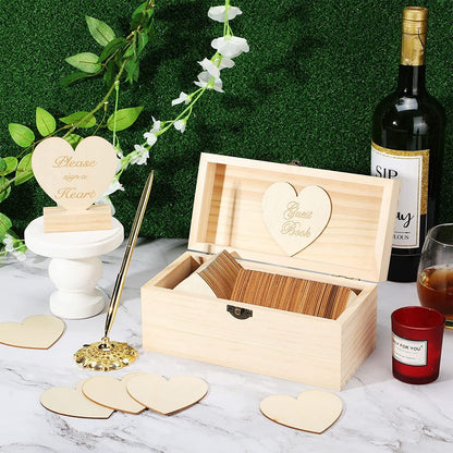 Wooden Heart Guest Book For Wedding Baby Shower Bridal Shower With Pen