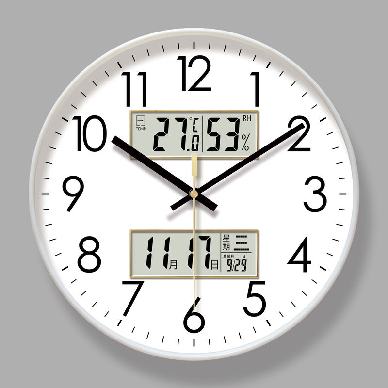 2025 New 10/12/14 - inch Electronic Calendar Wall Clock. Monitors temp & humidity. Dual - display. Mute. Quartz movement.