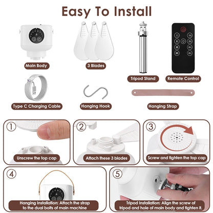 Ventilateur de plafond pour tente avec lumière et trépied, 7200 mAh rechargeable, sur batterie
