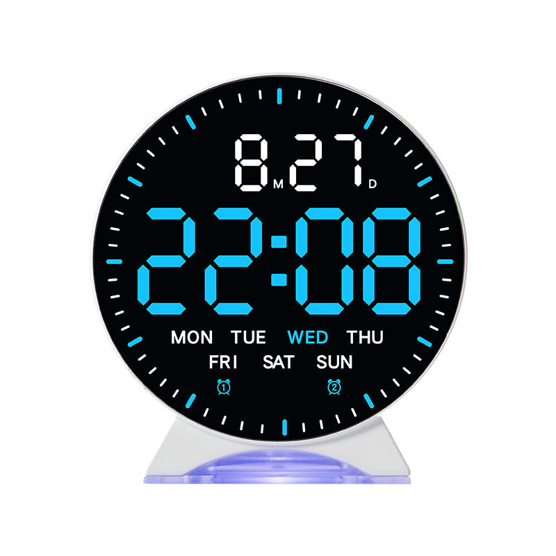 LED alarm clock with custom jump-second display, ambient light, auto-dimming USB desk clock.