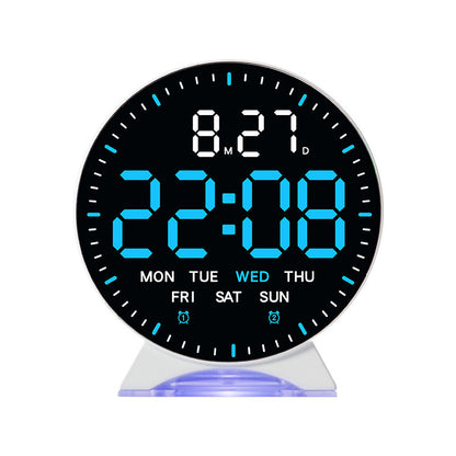 LED alarm clock with custom jump-second display, ambient light, auto-dimming USB desk clock.