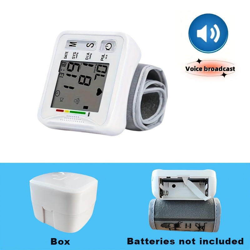 Wrist Blood Pressure Monitor, LCD Display, Audio Prompts, Adjustable Cuff, Irregular Heartbeat Detection, Easy To Use, Perfect For Elderly Care, For Medical And Home Use, Blood Pressure Monitor (without Batteries), Good Gift