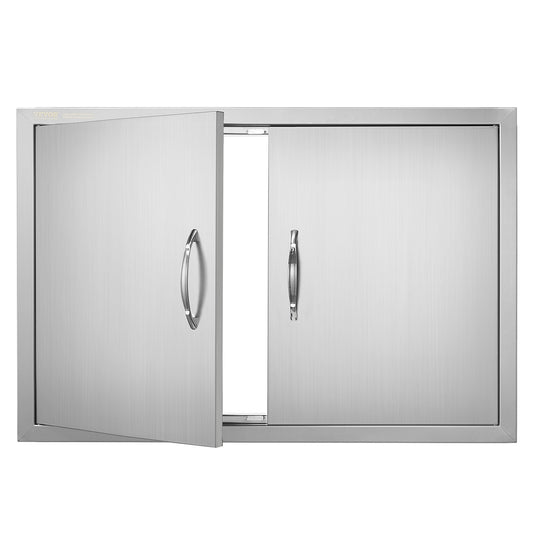 BBQ Access Door, 33W X 22H Inch Double Outdoor Kitchen Door, Stainless Steel Flush Mount Door, Wall Vertical Door With Handles, For BBQ Island, Grilling Station, Outside Cabinet