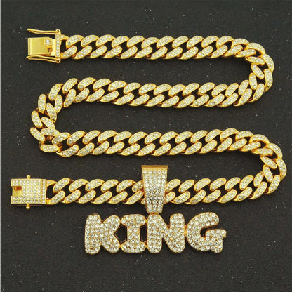 Collier Pendentif Football Diamanté - Couronne Roi