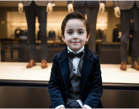 Boys Long Formal Suit Jacket Casual Party Top 6-9 Years  Navy Blue Velvet Blazer
