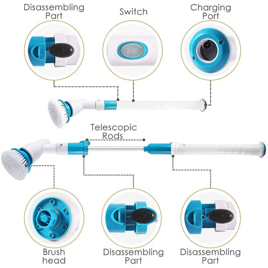 Electric Spin Scrubber Turbo Scrub Cleaning Brush Cordless Chargeable 3 Heads