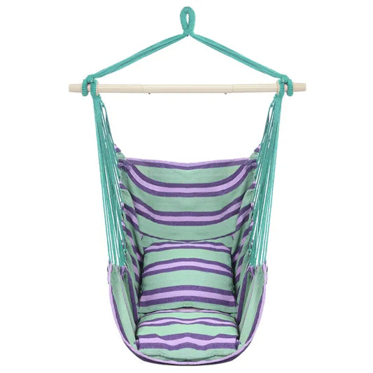 Distinctive Cotton Canvas Hanging Rope Chair With Pillows Green