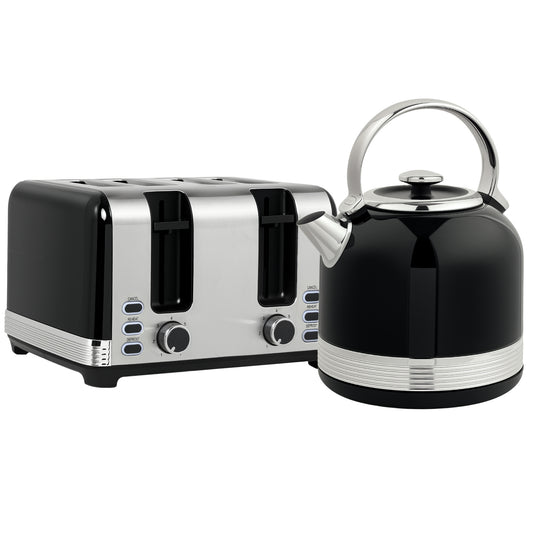 Set bouilloire et grille-pain, 7 niveaux de brunissage, 1,7 L, plastique, inox, noir