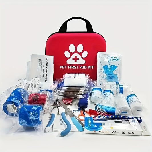 91-Piece Pet First Aid Kit for Dogs and Cats: Comprehensive Emergency Travel Supplies with Scissors, Tweezers, Bandages, Tourniquet - Portable Medical Essentials for Hiking, Camping, Backpacking