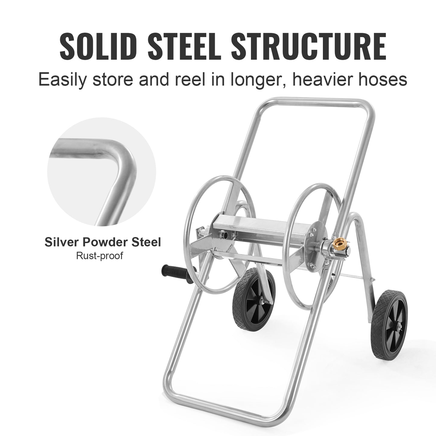 VEVOR Hose Reel Cart, Hold Up To 175 Ft Of Hose  Hose Not Included , Garden Water Hose Carts Mobile Tools With Wheels, Heavy Duty Powder Coated Steel Outdoor Planting For Garden, Yard, Lawn