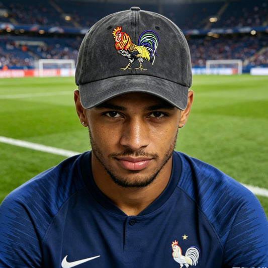 2pcs Rooster Embroidered Vintage Washed Baseball Cap - France 2026 World Cup Soccer Fan Hat, Adjustable Unisex Cotton Hat For French National Team Supporters