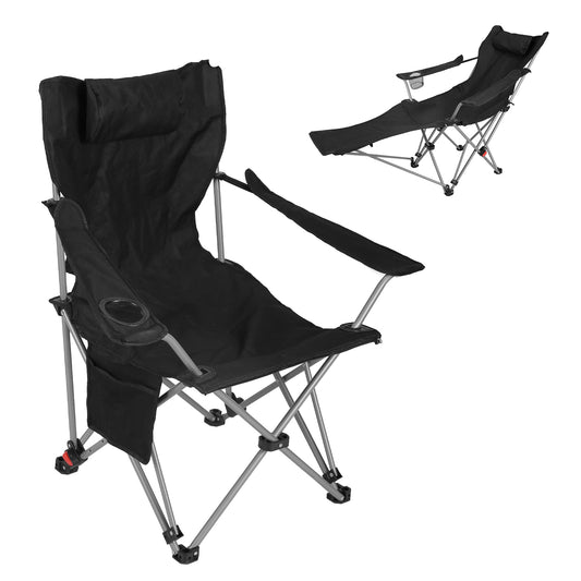 Chaise de camping inclinable avec repose-pieds, 4 positions réglables, porte-gobelet et poche latérale