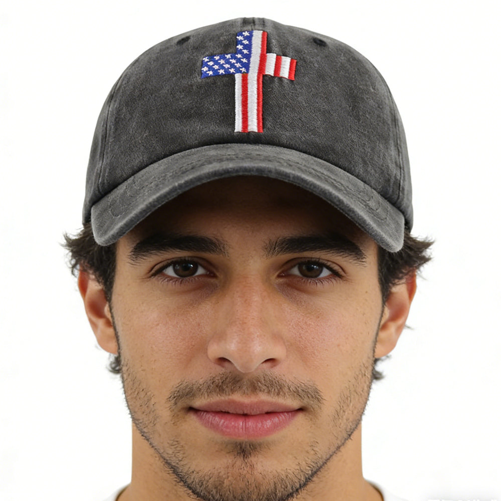 Christian American Flag Cross Baseball Cap