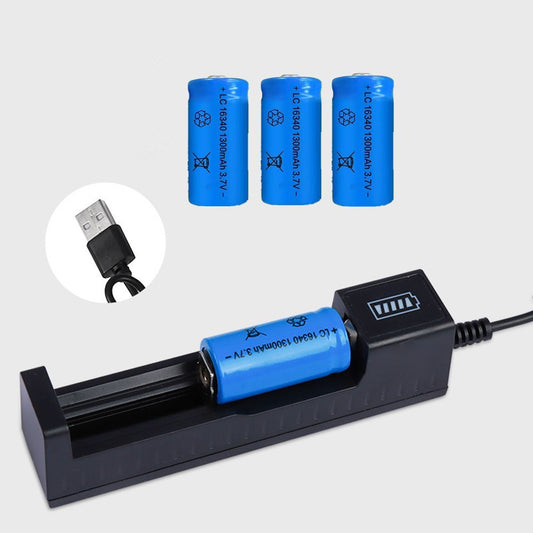 1300 MAh 16340 CR123A Rechargeable Lithium-ion Battereis 3.7 V Li-ion Battery USB Battery Charger