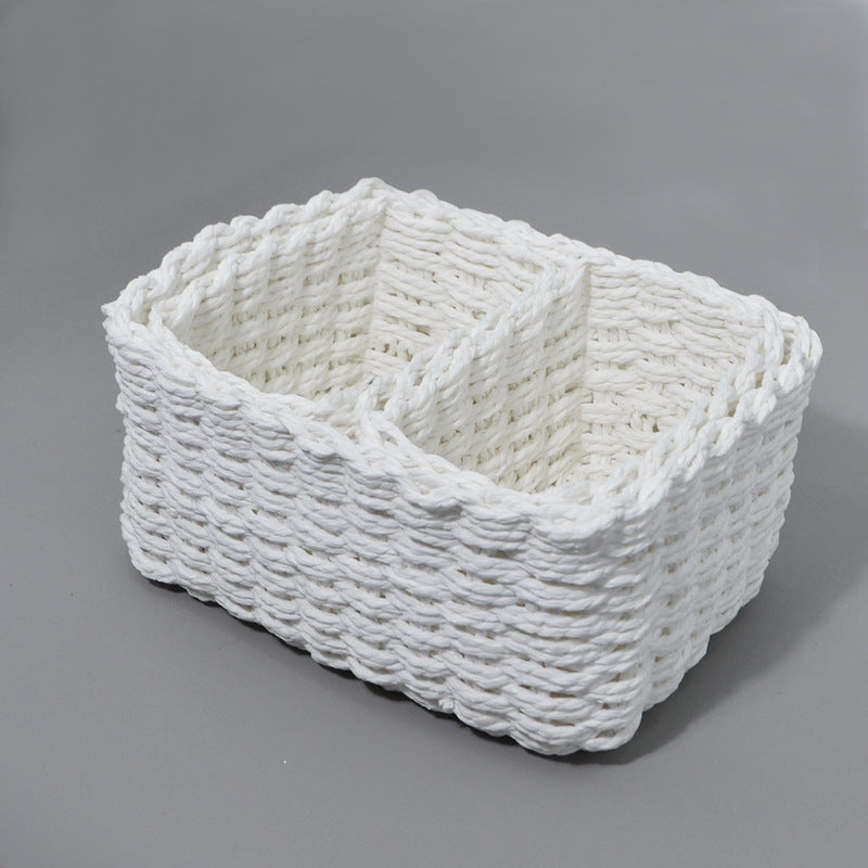 3-Piece Handmade Straw-Woven Paper-Rope Storage Baskets (Decorative & Office Use)