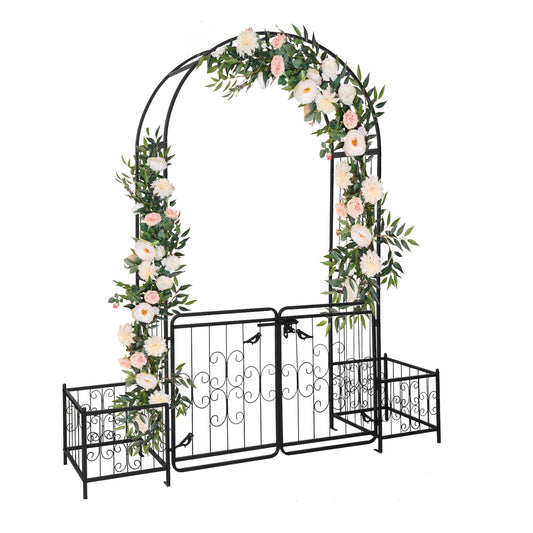 Garden Arbor Arch With Gate And Planter Box, Wedding Arch Archway For Ceremony Party, Trellis For Plant Climbing, Christmas Decorations Pergola For Backyard, Lawn, Patio, Yard