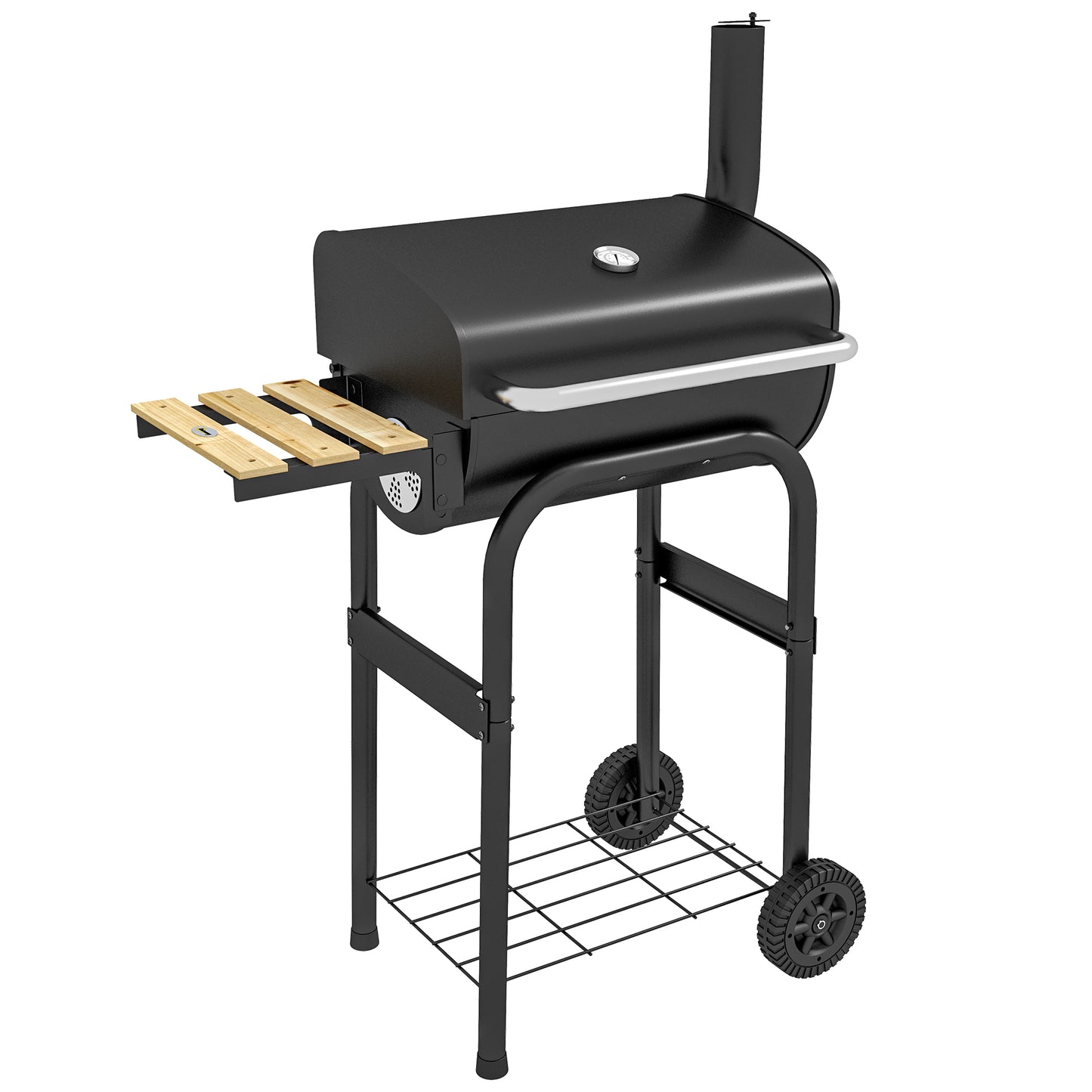 Charcoal BBQ, With Thermometer, Shelves And Wheels