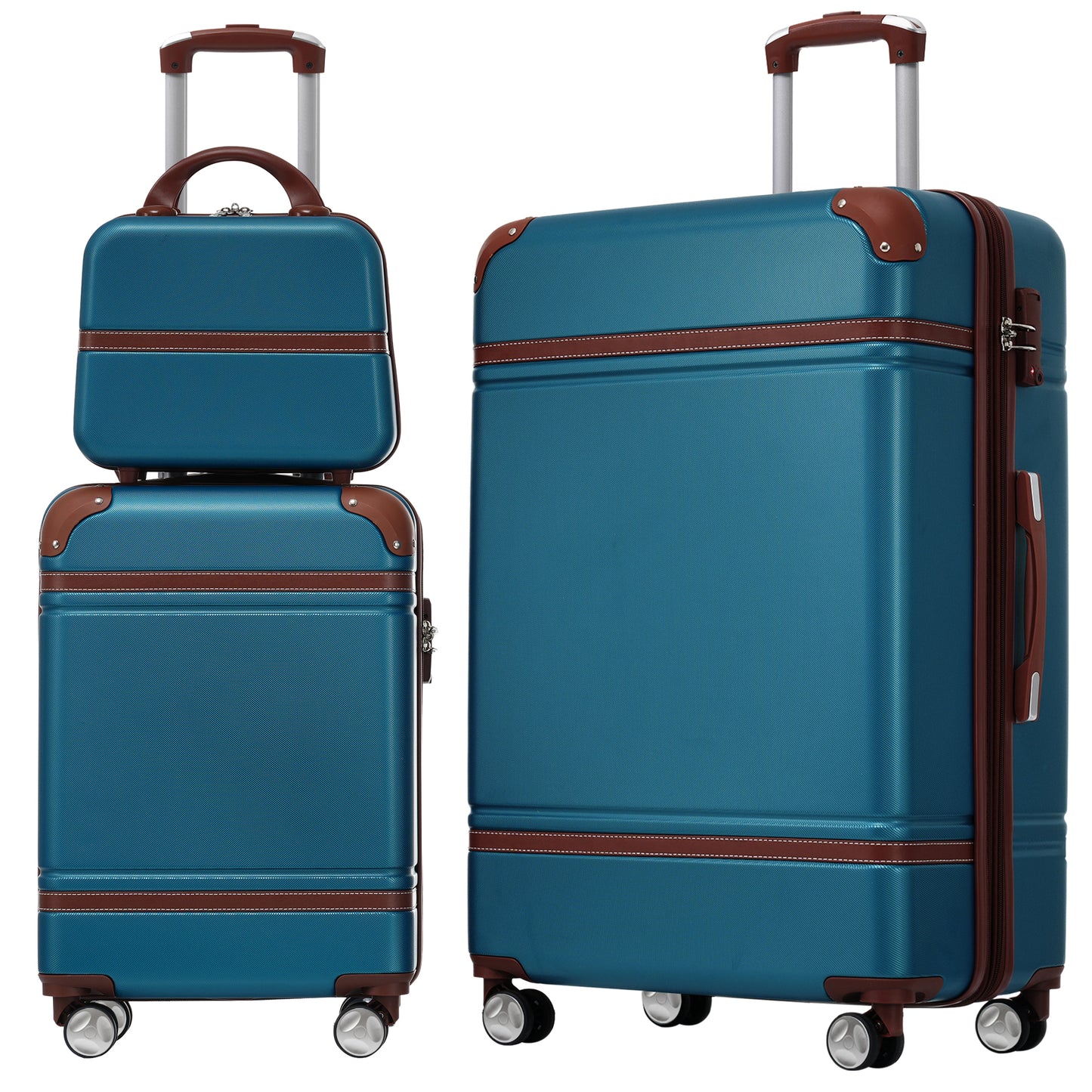 Ensemble de 3 valises rigides 20" et 28" avec vanity, valises à roulettes pivotantes et serrure TSA, légères, bleu