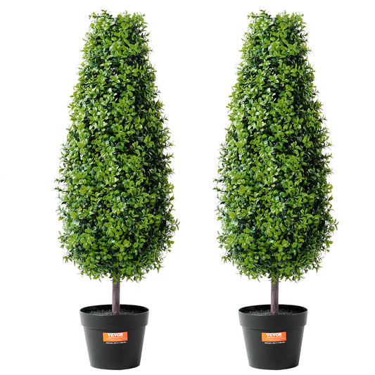 Artificial Boxwood Topiary Tree, 36 Inch Tall (2 Pieces), Faux Topiary Trees, Green Faux Plant W/ Extra Leaves & Pot & Small Decoration, UV Rated Greenery Set For Home Decor Indoor/Outdoor