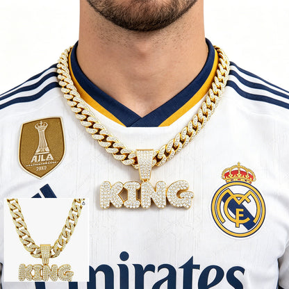 Collier Pendentif Football Diamanté - Couronne Roi