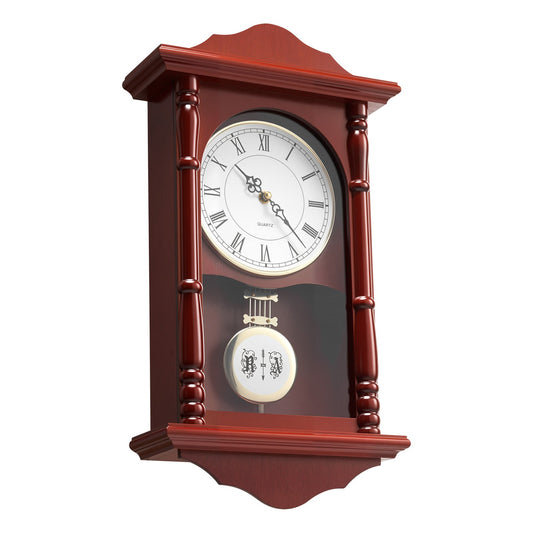 Grandfather Clock, 18 In Classic Vintage Pendulum Clock, Pine Wood & MDF Wall Clocks With Quartz Movement And Quiet Design, For Living Room, Bedroom, Home Decor, And Gift (Cherry Tone Finish)