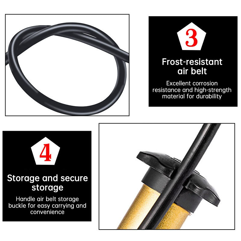 Portable Bike Pump (Schrader Valve 80psi), Lightweight Tube, Manual Inflator (Road/MTB), Cycling Accessories