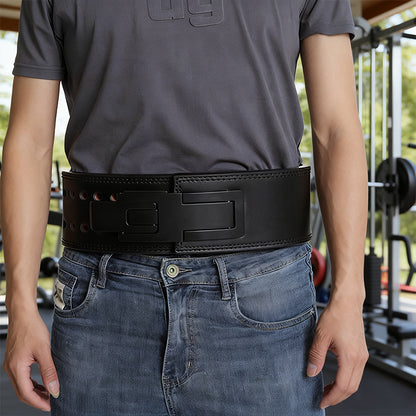 Heavy-Duty Leather Weightlifting Belt - Firm Back Support for Squats & Deadlifts.