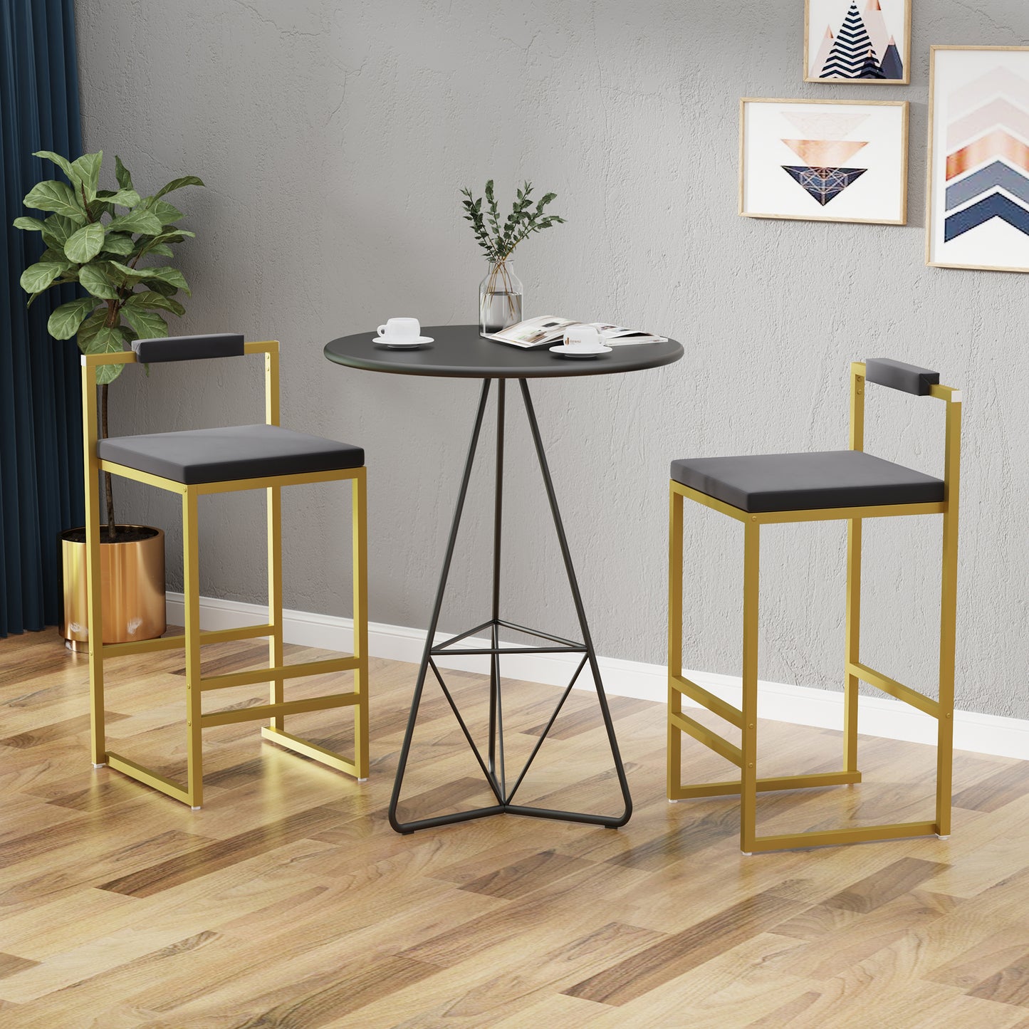 Lot de 2 Tabourets de Bar Velours - Dossier & Repose-pieds