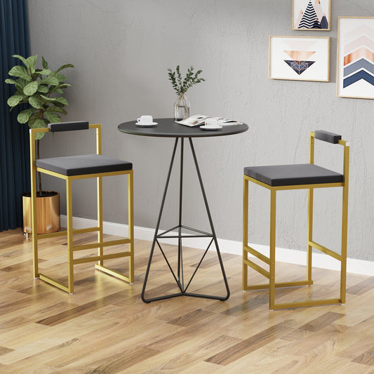 Lot de 2 Tabourets de Bar Velours - Dossier & Repose-pieds