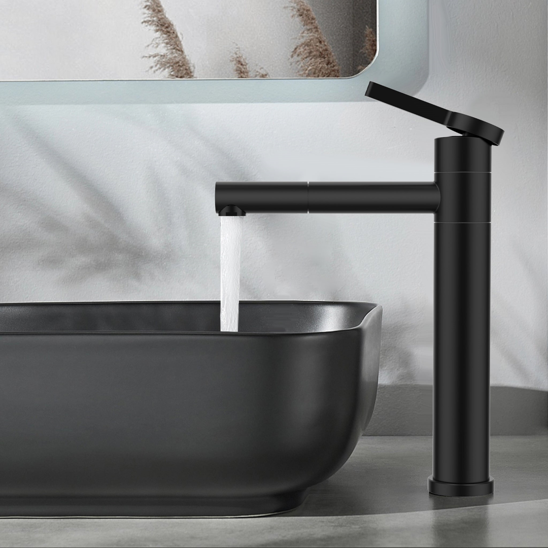 Black Bathroom Faucet, Mixer For Vessel Sink, 360degrees  Swivel High Spout, Modern Design Stainless Steel Basin Faucet
