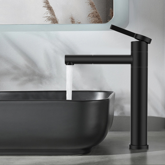 Black Bathroom Faucet, Mixer For Vessel Sink, 360degrees  Swivel High Spout, Modern Design Stainless Steel Basin Faucet