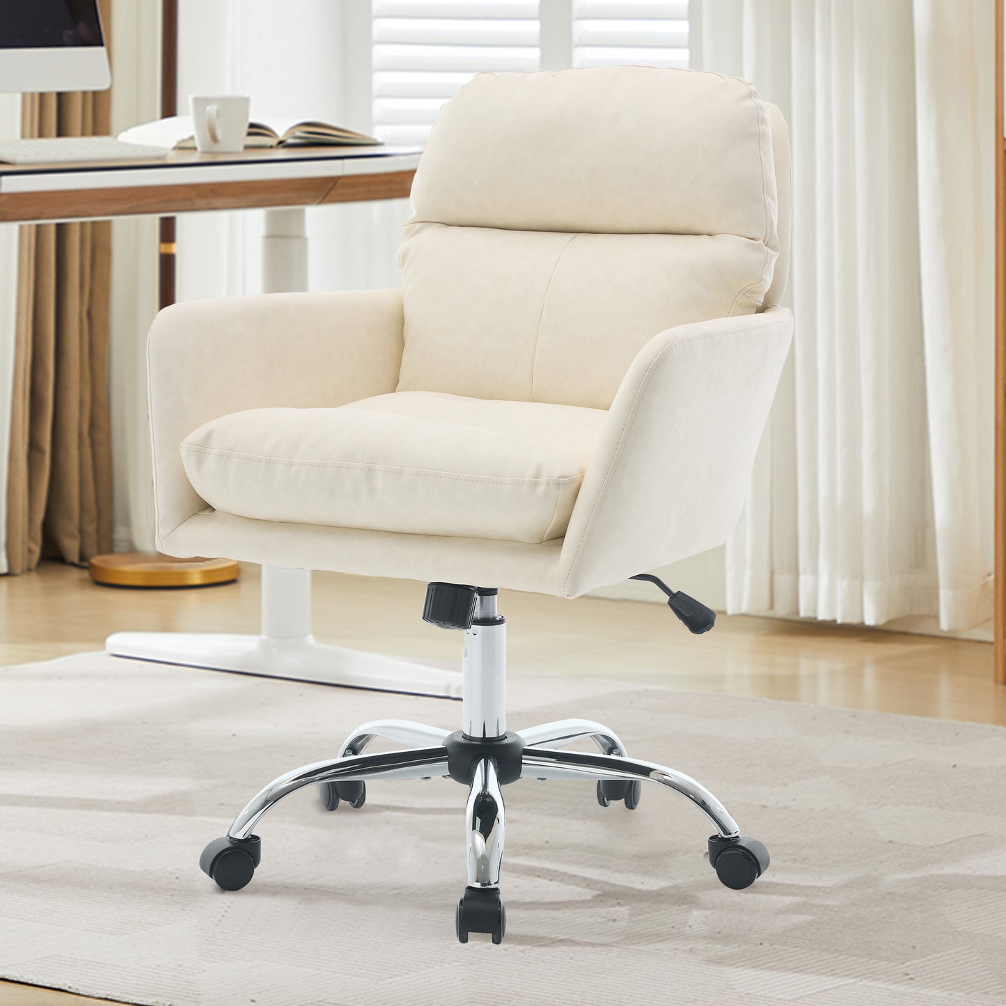 Tabouret Réglable en Hauteur Simili Cuir - Base Noire