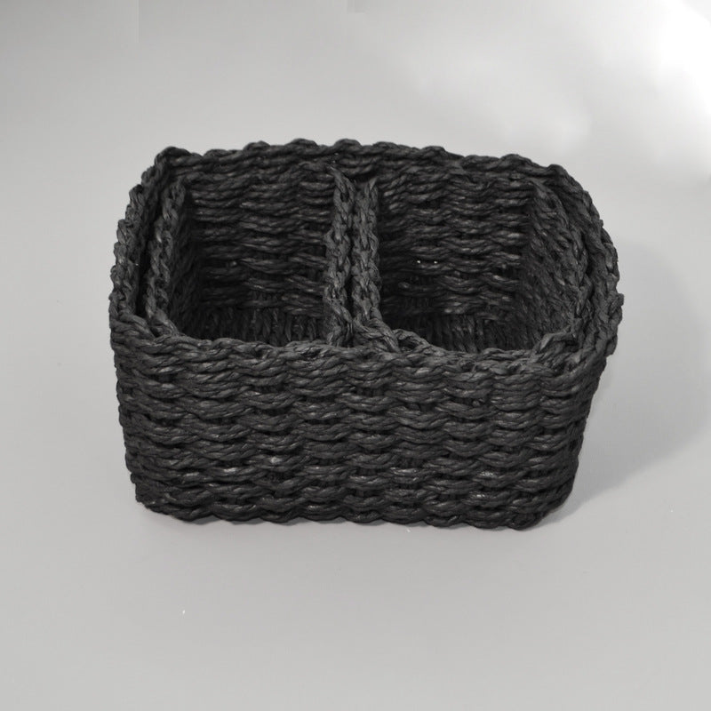 3-Piece Handmade Straw-Woven Paper-Rope Storage Baskets (Decorative & Office Use)
