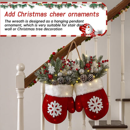 2025 Creative Glove-Shaped Christmas Garland - Faux Flower Crown, Door/Window Decor, Door Sign for Christmas Parties