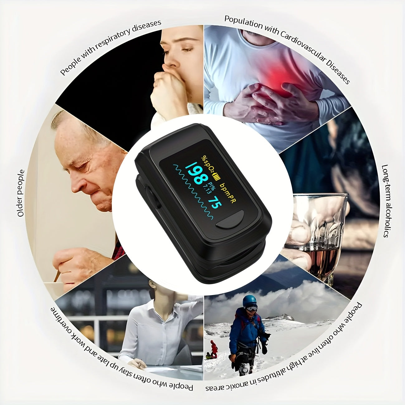 HEALTHTREE Pulse Oximeter Fingertip SpO2 Heart Rate Monitor - Blood Oxygen Saturation Monitor with LCD Display, Battery-Powered (AAA), Compact Design for Home, Travel & Aviation Use, Travel Health Tool, Modern Medical Device,